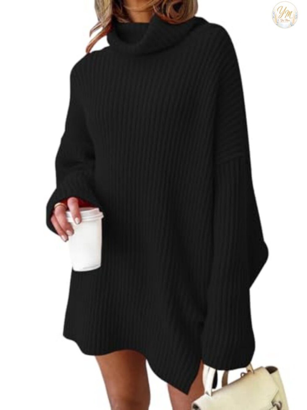 LILLUSORY Women's Oversized Turtleneck Sweater Dress Plus Size Knit Winter